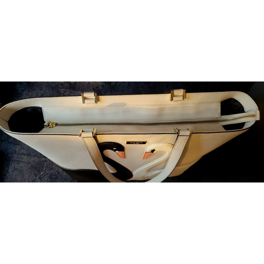 Kate Spade On Pointe Large Swan Tote Black And White Swans 10" Strap Gray Clean - Picture 3 of 16